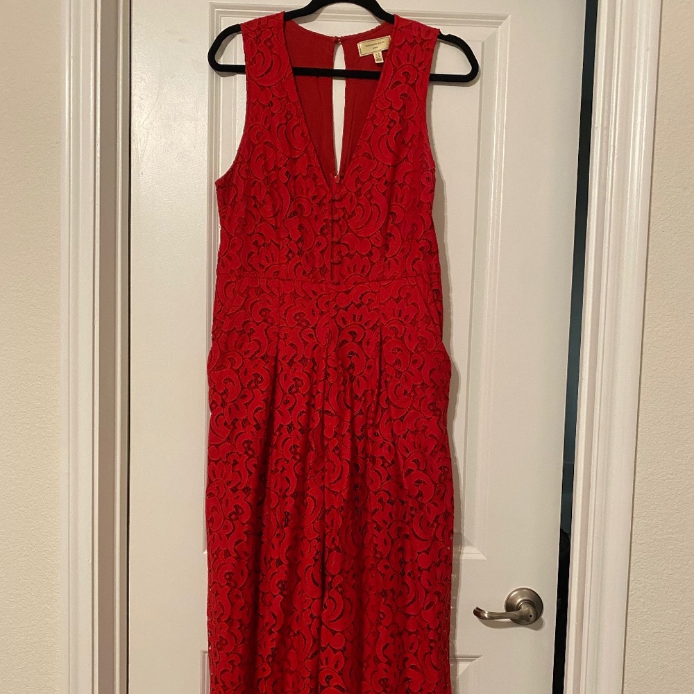 Moulinette Soeurs Anthropologie Jaeda Red Lace Jumpsuit 8 Sleeveless